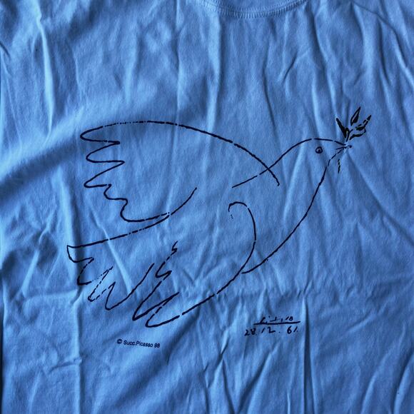 VINTAGE PICASSO DOVE OF PEACE BIRD ART TEE WHITE SHIRT MENS XL SUCCESSION 90S - Picture 6 of 6